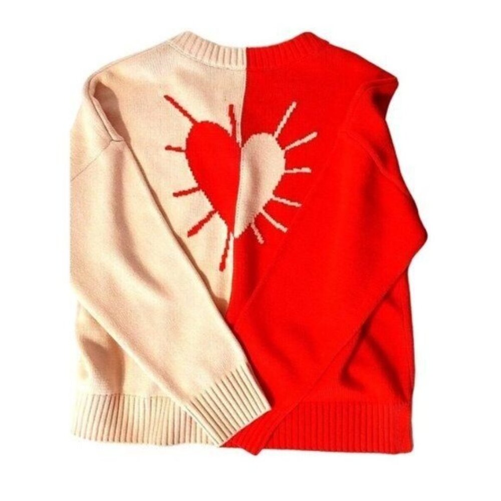 Kerri Rosenthal Sweater M Cotton Red Pink Colorblock Radiant Heart V-Neck NEW - Picture 7 of 16